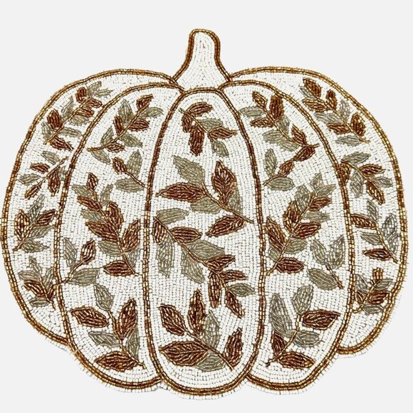 Tahari Gold Silver Pumpkin Beaded Placemat Charger Centerpiece Fall Autumn 15" - Picture 1 of 5